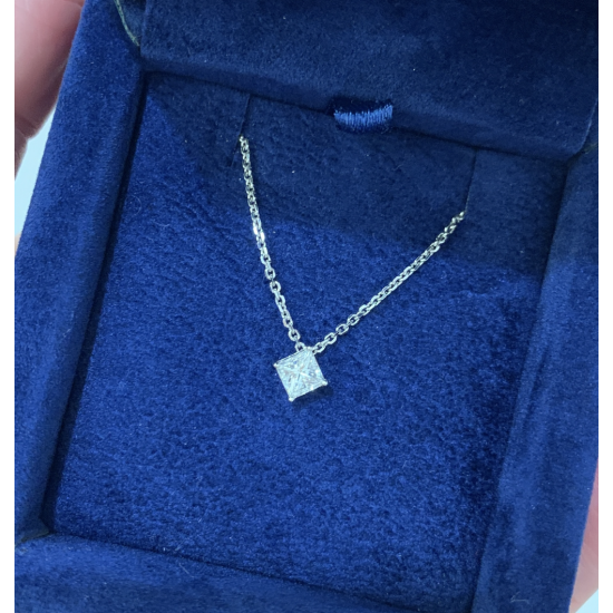 Rhombus Princess Cut Diamond Solitaire Necklace, Enlarge image 1