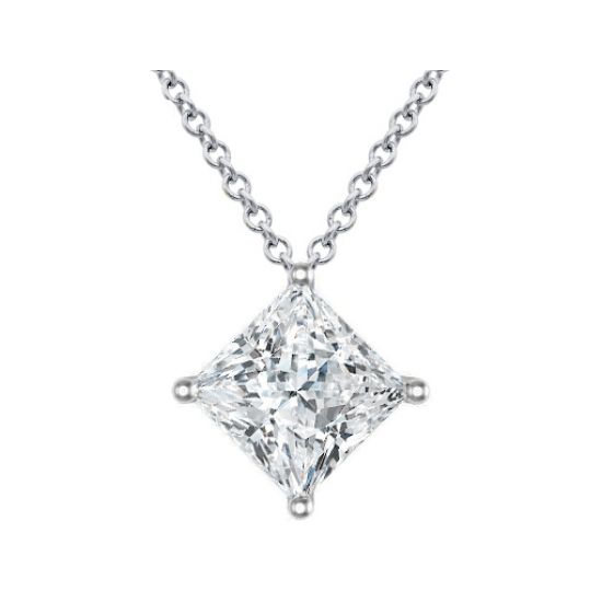Rhombus Princess Cut Diamond Solitaire Necklace,  Enlarge image 2