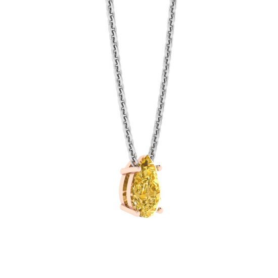 Pear Shaped Fancy Yellow Diamond Chain Necklace Rose Gold,  Enlarge image 2