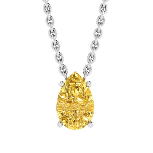 Pear Shaped Fancy Yellow Diamond Chain Necklace White Gold