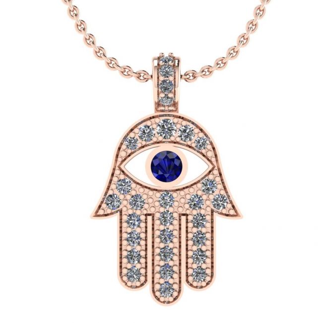 Hamsa Pendant with Diamonds and Sapphires Rose Gold