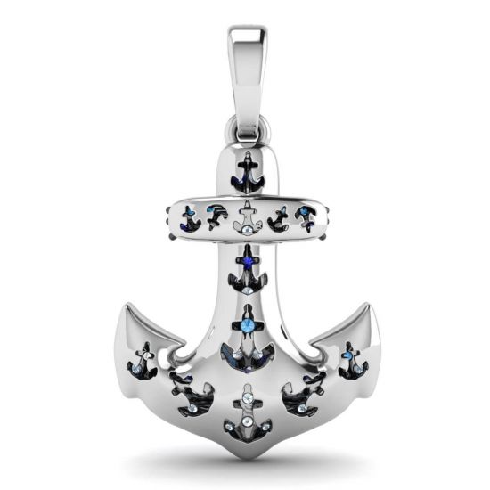 Anchor Sapphire Pendant in 18K White Gold,  Enlarge image 3