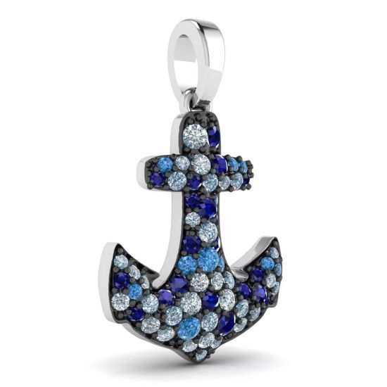 Anchor Sapphire Pendant in 18K White Gold,  Enlarge image 2