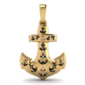 Anchor Sapphire Pendant in 18K Yellow Gold - Photo 2