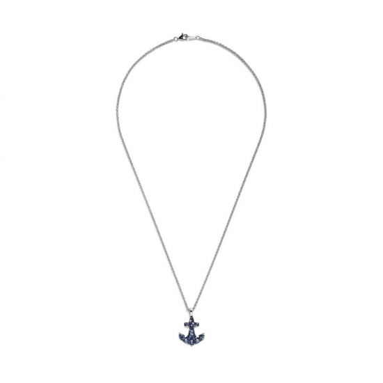 Anchor Sapphire Pendant in 18K White Gold,  Enlarge image 6