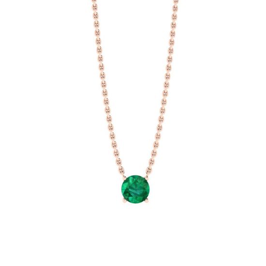 1/2 carat Round Emerald on Rose Gold Chain, Enlarge image 1
