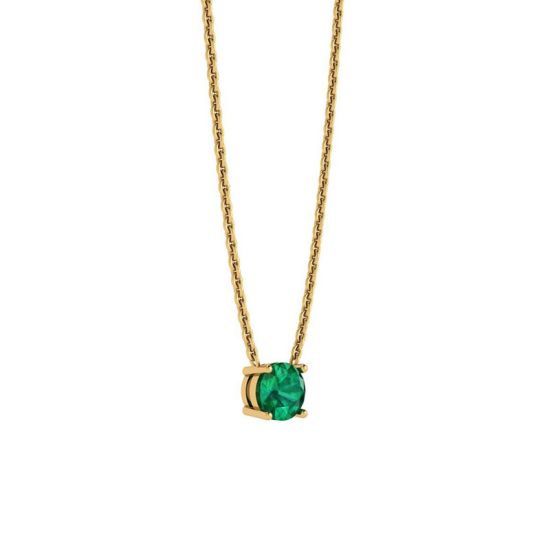 1/2 carat Round Emerald on Yellow Gold Chain,  Enlarge image 2