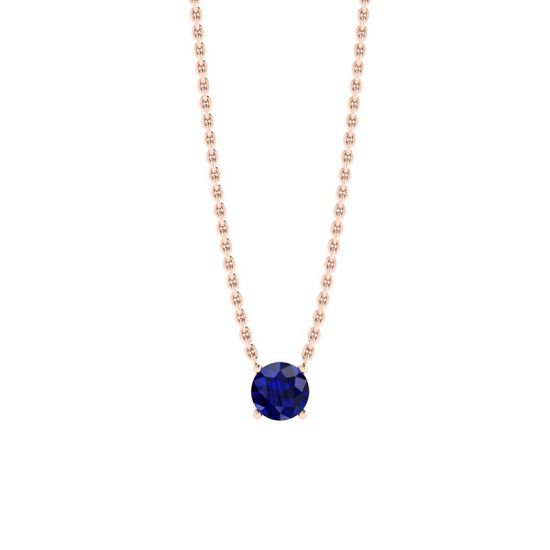1/2 carat Round Sapphire on Rose Gold Chain, Enlarge image 1
