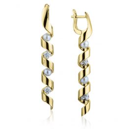 Long Earrings with Sea Pearls and Diamonds Yellow Gold - Ruban Collection Long Earrings with Sea Pearls and Diamonds Yellow Gold - Ruban Collection