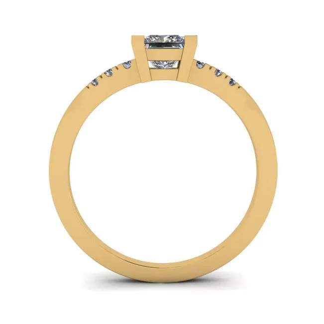 Princess Cut Diamond Ring with 3 Small Side Diamonds Yellow Gold - Photo 1