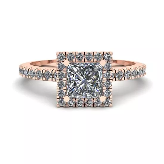 Princess-Cut Floating Halo Diamond Engagement Ring Rose Gold, Enlarge image 1