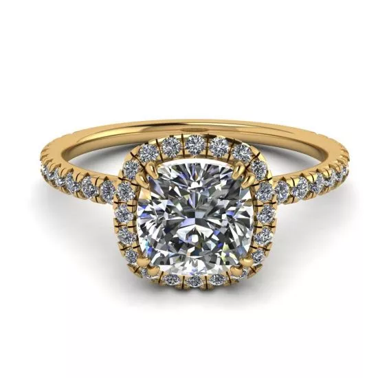 Cushion Diamond Halo Engagement Ring Yellow Gold, Enlarge image 1