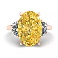 Oval Yellow Diamond with Side Half-Moon White Diamonds Rose Gold