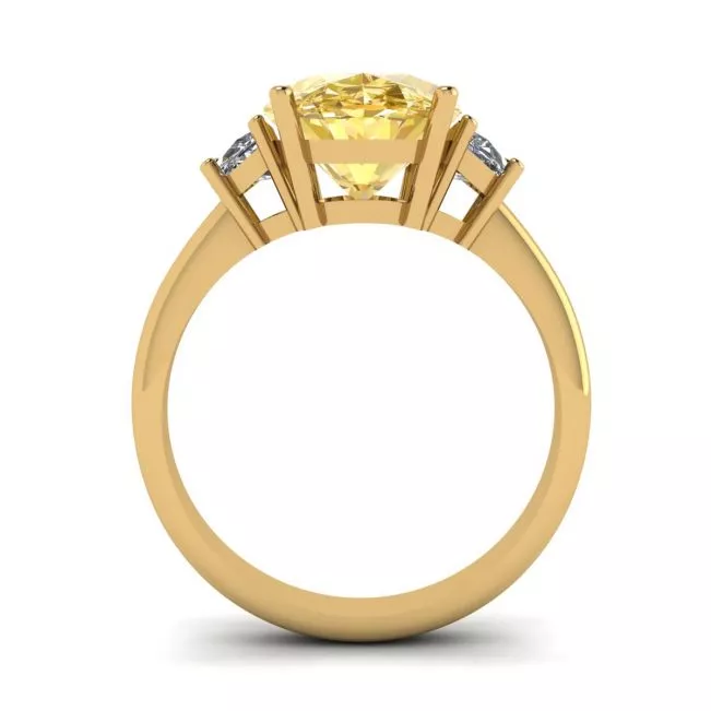 Oval Yellow Diamond with Side Half-Moon White Diamonds Ring Yellow Gold - Photo 1