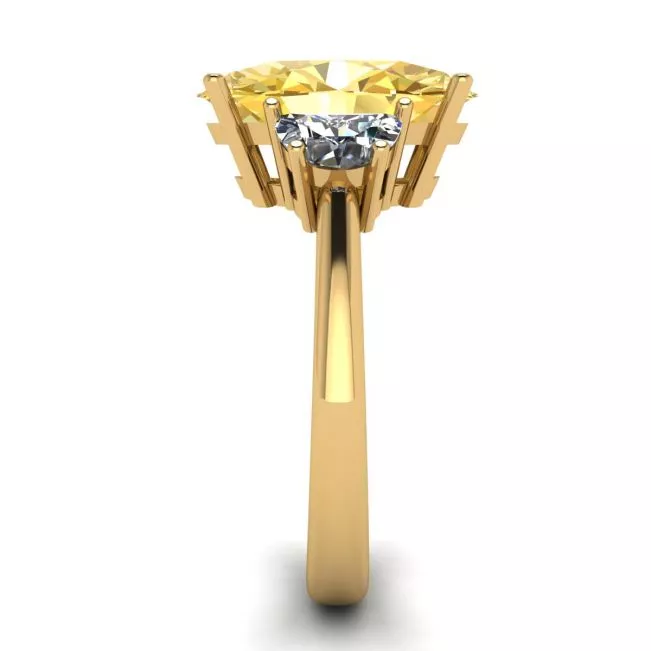 Oval Yellow Diamond with Side Half-Moon White Diamonds Ring Yellow Gold - Photo 2