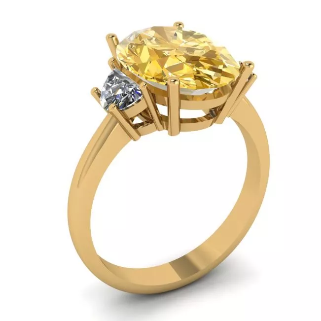 Oval Yellow Diamond with Side Half-Moon White Diamonds Ring Yellow Gold - Photo 3