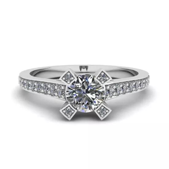 Designer Ring with Round Diamond and Pave, Enlarge image 1