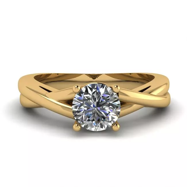 X Cross Ring with Round Diamond Yellow Gold