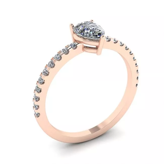 Pear Diamond Ring with Side Pave Rose Gold - Photo 3