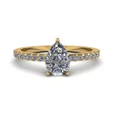 Pear Diamond Ring with Side Pave Yellow Gold