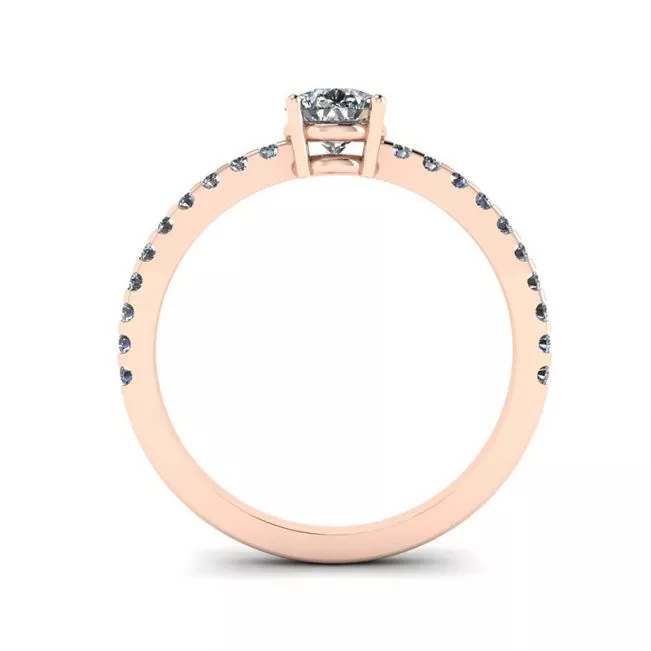 Pear Diamond Ring with Side Pave Rose Gold - Photo 1