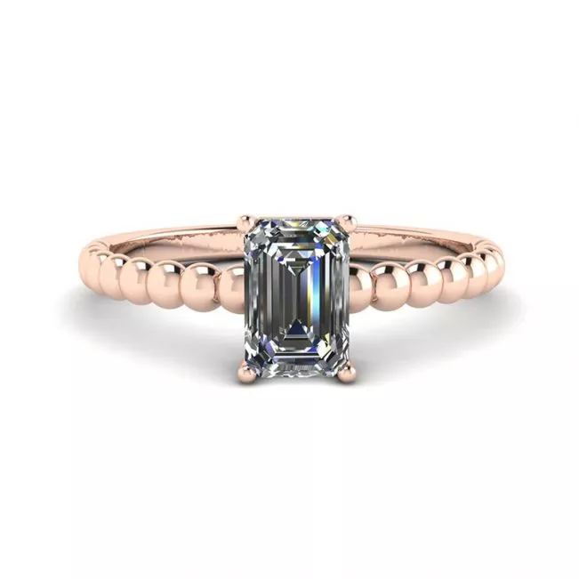 Bearded Ring with Emerald Cut Diamond Rose Gold