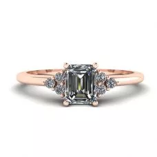 Emerald Cut Diamond Ring with Side Diamonds Rose Gold