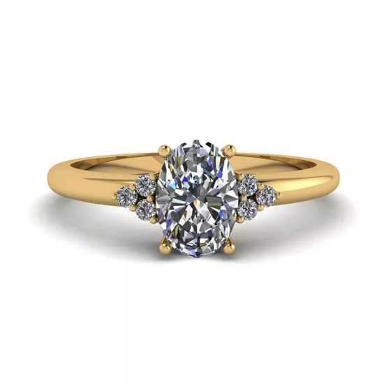Oval Diamond with 3 Side Diamonds Ring Yellow Gold, Enlarge image 1