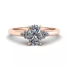 Oval Diamond with 3 Side Diamonds Ring Rose Gold