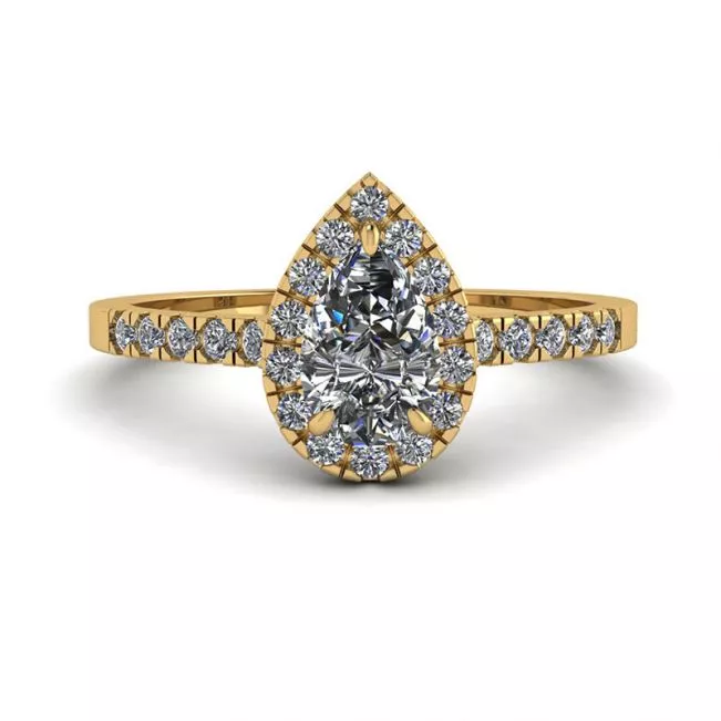 Halo Diamond Pear Shape Ring in 18K Yellow Gold