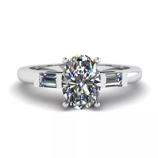 Oval Diamond Side Baguettes White Gold Ring, Enlarge image 1