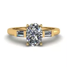 Oval Diamond Side Baguettes Yellow Gold Ring