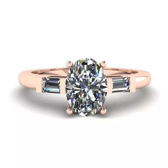 Oval Diamond Side Baguettes Rose Gold Ring, Enlarge image 1