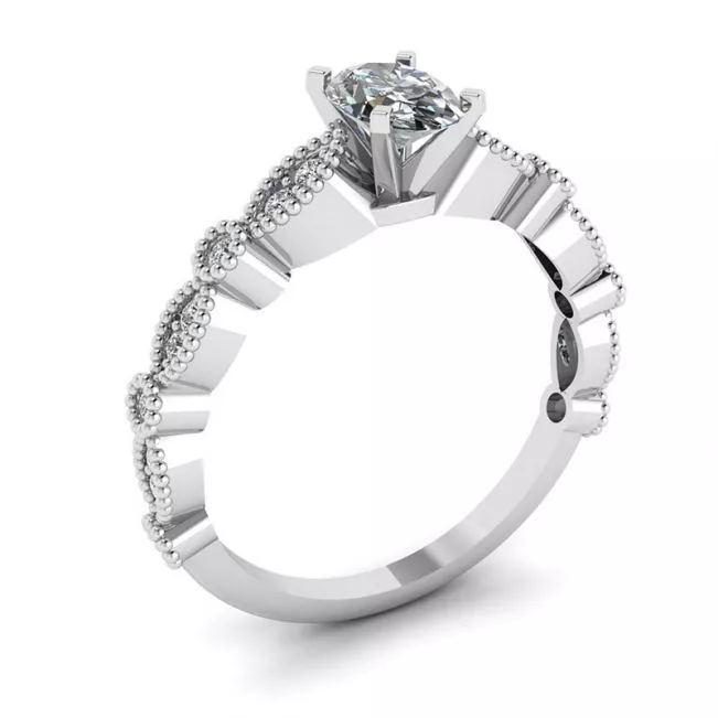 Oval Diamond Romantic Style Ring White Gold - Photo 3