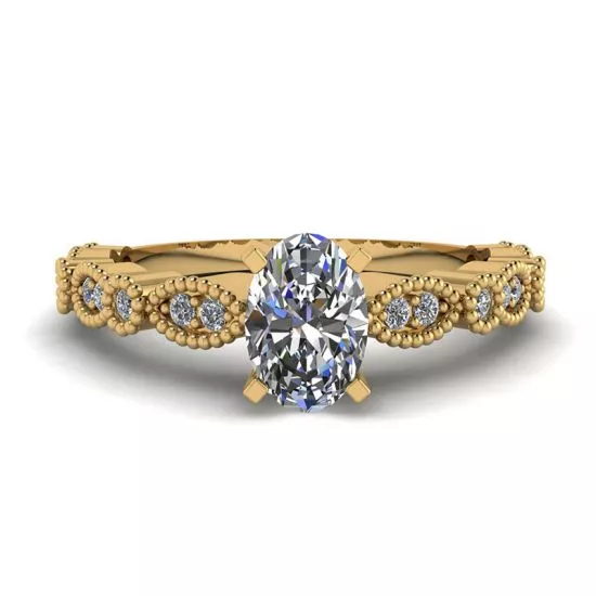 Oval Diamond Romantic Style Ring Yellow Gold, Enlarge image 1