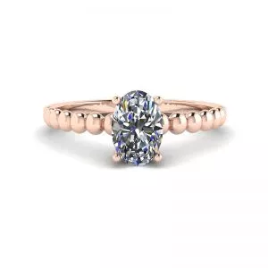 Oval Diamond on Beaded 18K Rose Gold Ring