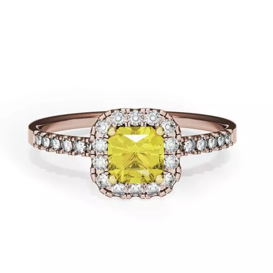 Cushion 0.5 ct Yellow Diamond Ring with Halo Rose Gold, Enlarge image 1