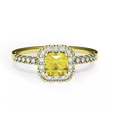 Cushion 0.5 ct Yellow Diamond Ring with Halo Yellow Gold