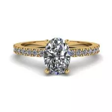 Oval Diamond Ring with Pave in Yellow Gold 