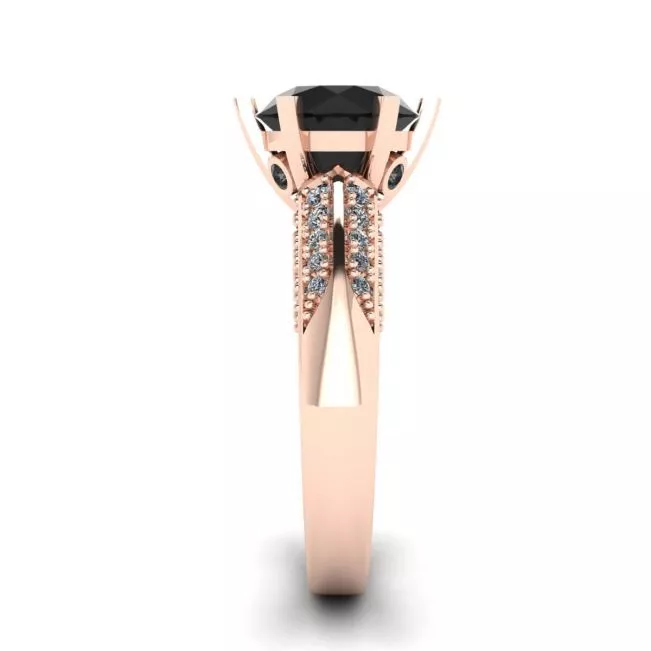 6-Prong Black Diamond with Duo-color Pave Ring Rose Gold - Photo 2