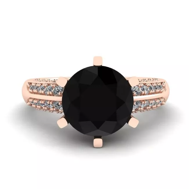 6-Prong Black Diamond with Duo-color Pave Ring Rose Gold