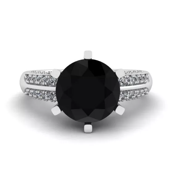 6-Prong Black Diamond with Duo-color Pave Ring White Gold, Enlarge image 1