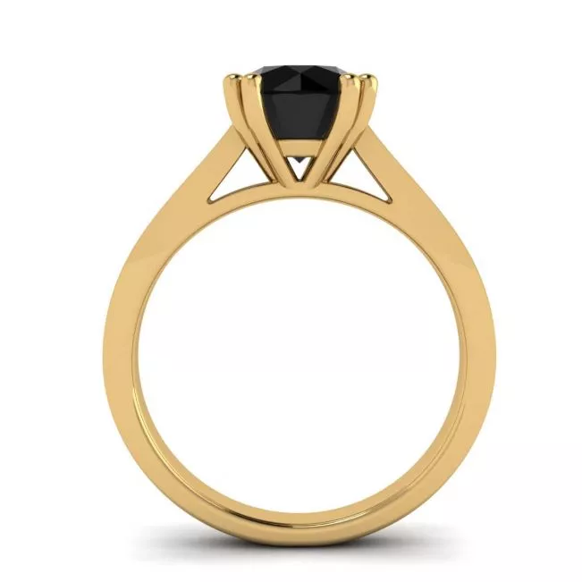 Round Black Diamond with Black Pave 18K Yellow Gold Ring - Photo 1
