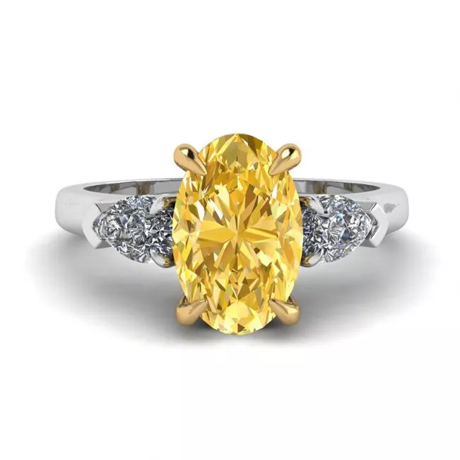 Oval Yellow Diamond with Side Pear White Diamonds Ring