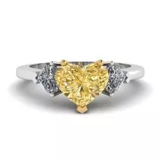 1 carat Yellow Heart Diamond with 2 Side Hearts Ring