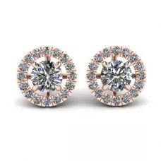 Round Diamond Halo Stud Earrings in 18K Rose Gold