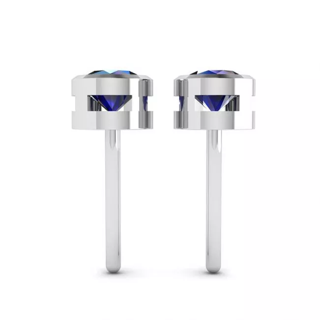 Classic Blue Sapphire Stud Earrings White Gold - Photo 2