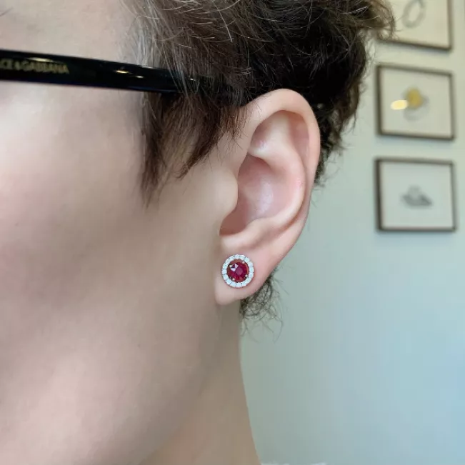 Ruby Stud Earrings with Detachable Diamond Halo Jacket - Photo 3