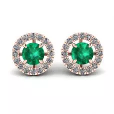 Emerald Stud Earrings with Detachable Diamond Halo Jacket Rose Gold