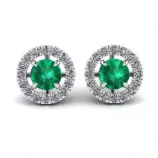 Emerald Stud Earrings with Detachable Diamond Halo Jacket